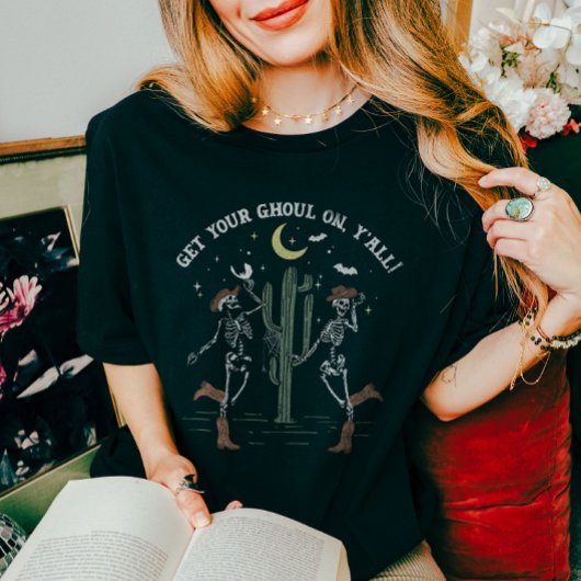 踊りスケルトンブートスクーティングウェスタンハロウィーン Tシャツ