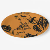 踊りスケルトン&ブラックキャットハロウィーン紙プレート ペーパープレート (アングル)