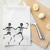 踊りスケルトン（黒い白） キッチンタオル (四つ折り)