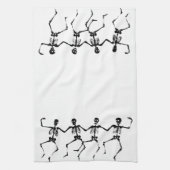 踊りスケルトン（黒い白） キッチンタオル (縦)