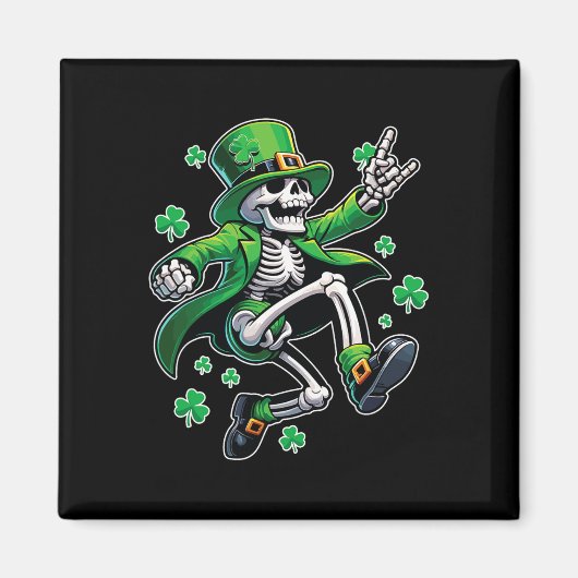 踊りスケルトンLeprechaun St. Patrick's Day マグネット (正面)