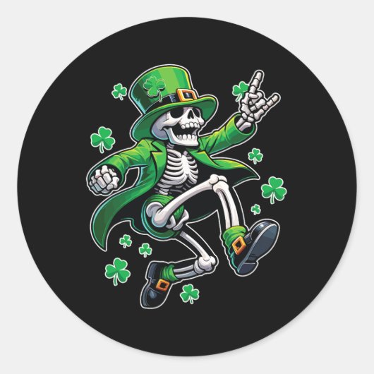 踊りスケルトンLeprechaun St. Patrick's Day ラウンドシール (正面)