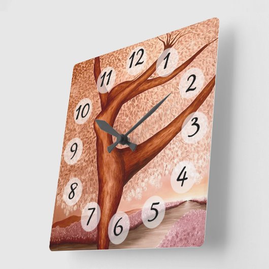 踊りツリー スクエア壁時計 (傾斜)