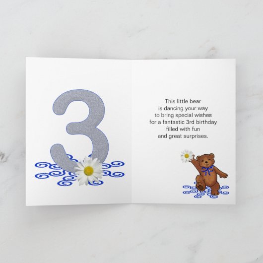 踊りテディベア女の子のための第3の誕生日 カード (内部)