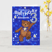 踊りテディベア女の子のための第3の誕生日 カード (黄色い花)