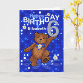 踊りテディベア6th誕生日forガール カード (黄色い花)