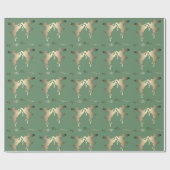 踊りトナカイが緑に"メリークリスマス" ラッピングペーパー (フラット)