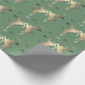 踊りトナカイが緑に"メリークリスマス" ラッピングペーパー (角)