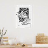 踊りニンフ – 白黒ヴィンテージアート ポスター (キッチン)