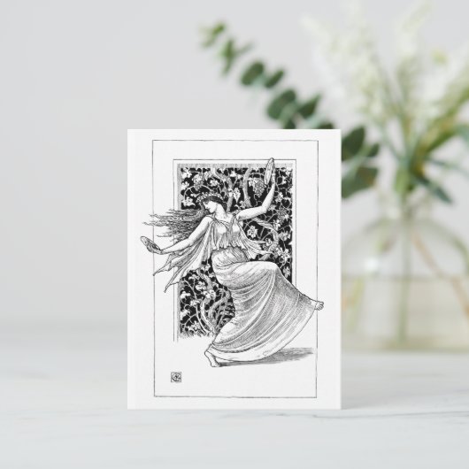 踊りニンフ – 白黒ヴィンテージアート ポストカード (スタンド正面)