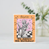 踊りネコかわいい誕生日招待状カード セーブザデート (スタンド正面)