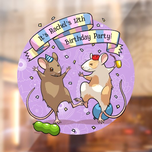 踊りネズミパーティータイムバナー紙吹雪とバルーン ウィンドウサイン (シート2)