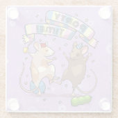 踊りネズミパーティータイムバナー紙吹雪とバルーン ガラスコースター (裏面)