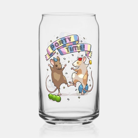 踊りネズミパーティータイムバナー紙吹雪とバルーン ガラス缶 (正面)