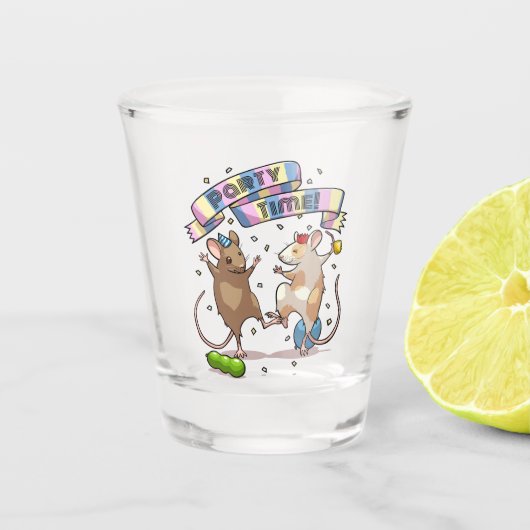 踊りネズミパーティータイムバナー紙吹雪とバルーン ショットグラス (正面)