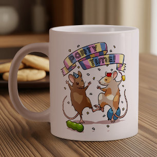 踊りネズミパーティータイムバナー紙吹雪とバルーン ジャンボコーヒーマグカップ