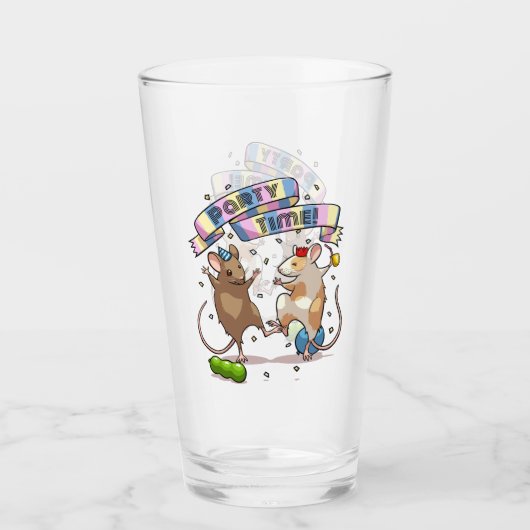 踊りネズミパーティータイムバナー紙吹雪とバルーン タンブラーグラス (正面)
