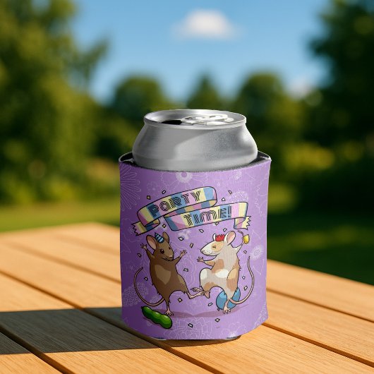 踊りネズミパーティータイムバナー紙吹雪とバルーン 缶クーラー