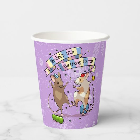 踊りネズミ名前の追加ハッピーバースデーパーティー 紙コップ (裏面)
