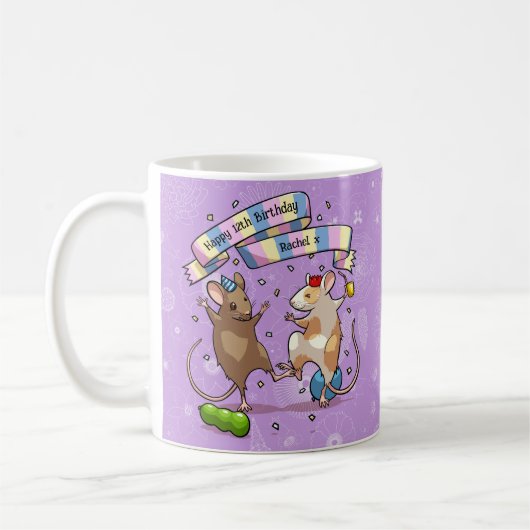 踊りネズミ名&年齢ハッピーバースデーパーティー コーヒーマグカップ (左)