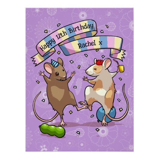 踊りネズミ名&年齢ハッピーバースデーパーティー ポスター (正面)