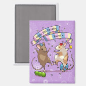 踊りネズミ名&年齢ハッピーバースデーパーティー マグネット (正面/裏面)