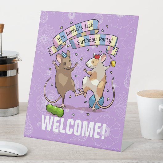 踊りネズミ名&年齢バースデーパーティーへようこそ 台座サイン (インサイチュ)