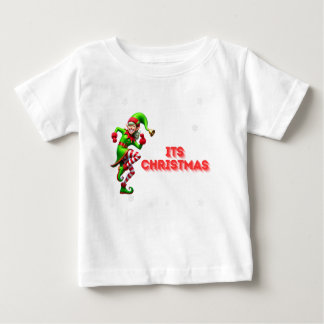 踊りハッピー小妖精や小人とそのクリスマスデザイン ベビーTシャツ