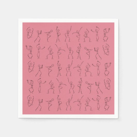 踊りハロウィーンのスケルトン – ピンク スタンダードカクテルナプキン (正面)