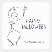 踊りハロウィーンのスケルトン – 白 スクエアシール (正面)