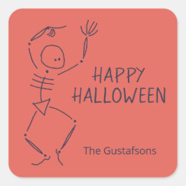 踊りハロウィーンスケルトン – オレンジ スクエアシール