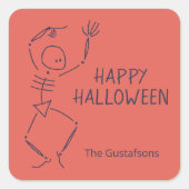 踊りハロウィーンスケルトン – オレンジ スクエアシール (正面)