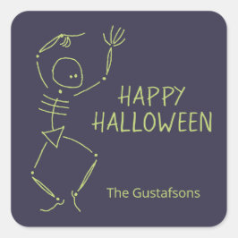 踊りハロウィーンスケルトン – 紫 スクエアシール