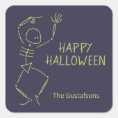 踊りハロウィーンスケルトン – 紫 スクエアシール (正面)