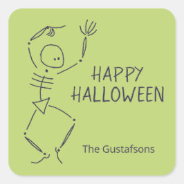 踊りハロウィーンスケルトン – 緑 スクエアシール