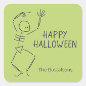 踊りハロウィーンスケルトン – 緑 スクエアシール (正面)