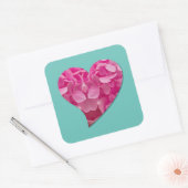 踊りハートピンクアジサイ花オンティール（緑がかった色）ブルー スクエアシール (封筒)