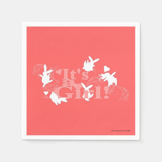 踊りバニー女の子だ！ピンク色の赤ちゃんシャワー スタンダードカクテルナプキン (正面)