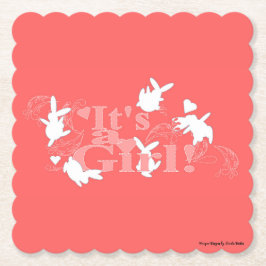 踊りバニー女の子だ！ピンク色の赤ちゃんシャワー ペーパーコースター