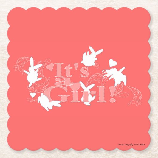 踊りバニー女の子だ！ピンク色の赤ちゃんシャワー ペーパーコースター (正面)