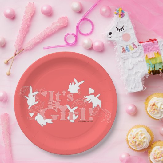 踊りバニー女の子だ！ピンク色の赤ちゃんシャワー ペーパープレート (パーティー)