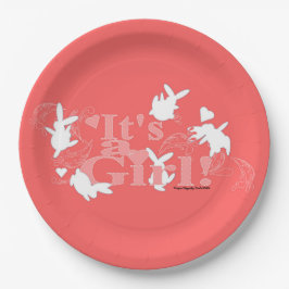 踊りバニー女の子だ！ピンク色の赤ちゃんシャワー ペーパープレート