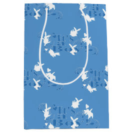 踊りバニー男の子だ！ブルーベビーシャワー ミディアムペーパーバッグ