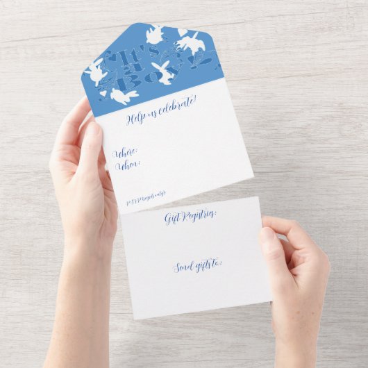 踊りバニー男の子だ!赤ちゃんシャワー オールインワン招待状 (貼ってはがせる)