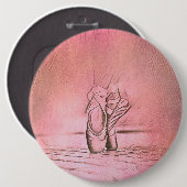 踊りバレエシューズピンクバレリナ 缶バッジ (正面&裏面)