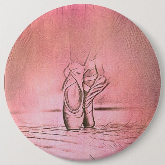 踊りバレエシューズピンクバレリナ 缶バッジ (正面)