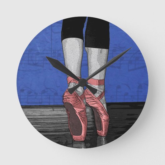 踊りバレリナバレエシューズ ラウンド壁時計 (正面)