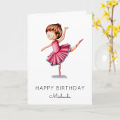 踊りバレリナピンクツチュガール誕生日 カード (黄色い花)