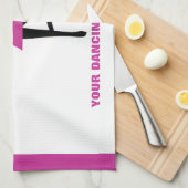 踊りバレリナブラック、ホットピンクカスタム色 キッチンタオル (四つ折り)