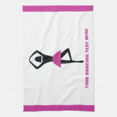 踊りバレリナブラック、ホットピンクカスタム色 キッチンタオル (縦)